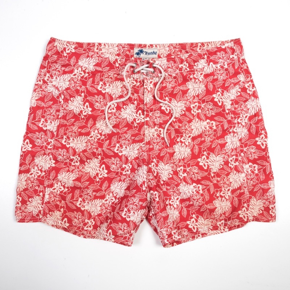 TRUNKS Surf & Swim Co Swim Tropical Shorts Men's Waist 40 Red & White Quick Dry